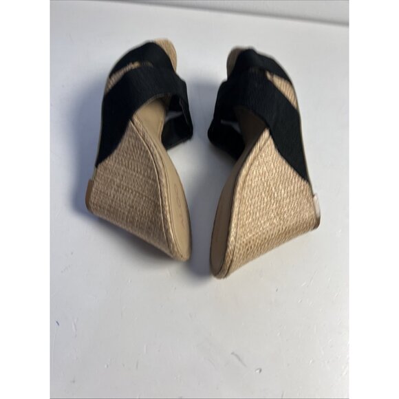 Aldo Women's Brown Wedge Heels Black Fabric Sandals Cross Strap Size 8 - Picture 5 of 8